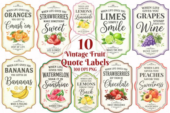 Download Vintage Fruit Quote Labels Bundle - Label Collection